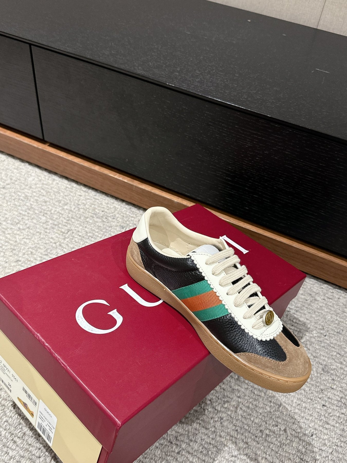 GG & ADIDAS SNEAKER BLACK AND BROWN CALFSKIN