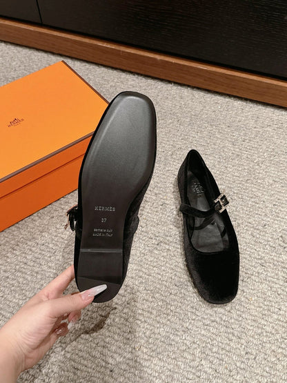 JANE BALLET FLAT BLACK VELVET