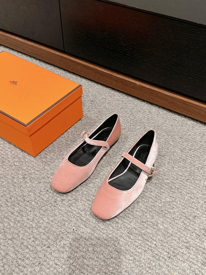 JANE BALLET FLAT PEACHY PINK VELVET