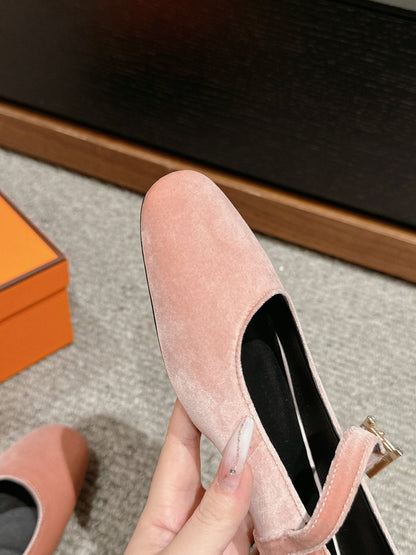 JANE BALLET FLAT PEACHY PINK VELVET