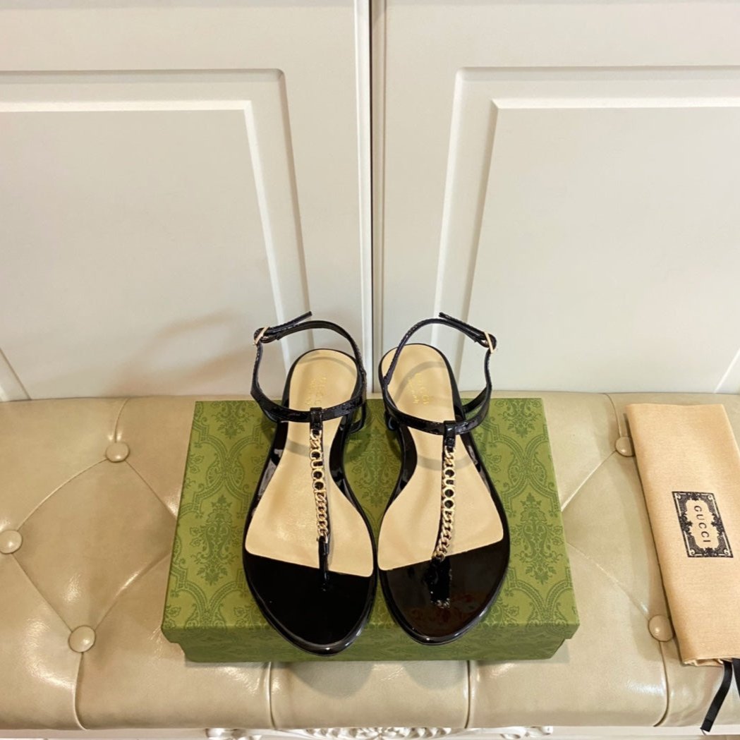 GG SIGNORINA THONG SANDALS IN BLACK MIX BEIGE SHEEPSKIN