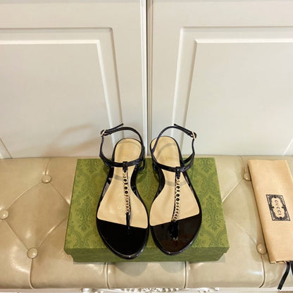 GG SIGNORINA THONG SANDALS IN BLACK MIX BEIGE SHEEPSKIN