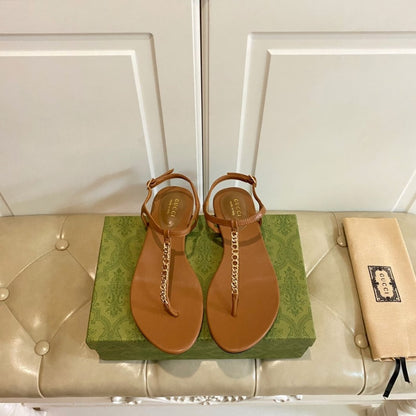 GG SIGNORINA THONG SANDALS IN BRONZE BROWN SHEEPSKIN