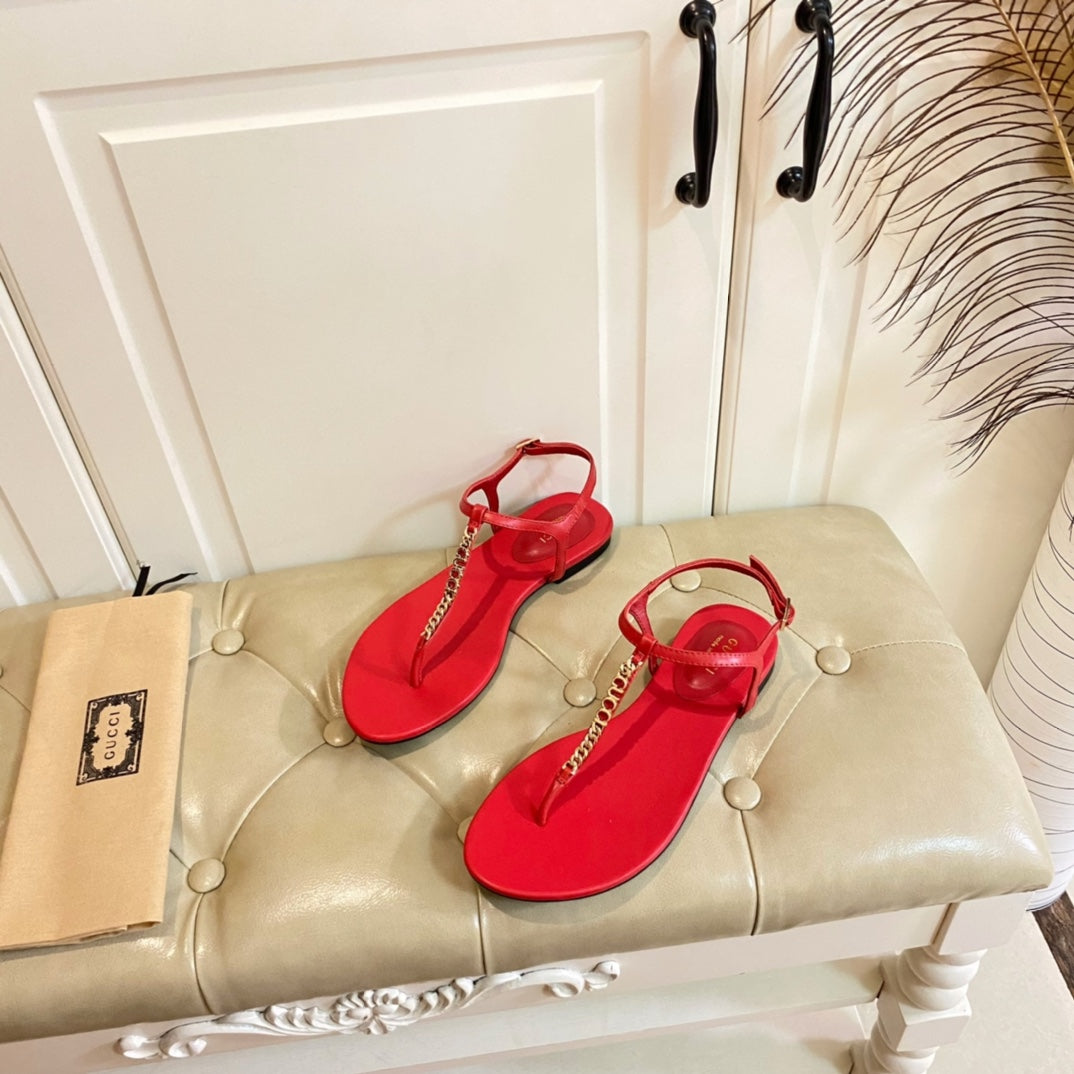 GG SIGNORINA THONG SANDALS IN RED SHEEPSKIN