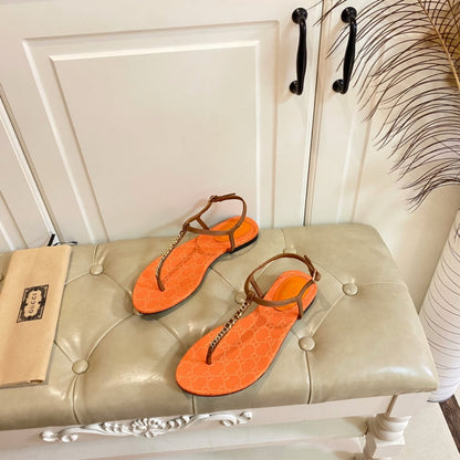 GG SIGNORINA THONG SANDALS IN ORANGE MIX BROWN SHEEPSKIN