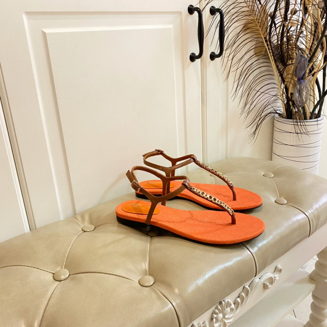 GG SIGNORINA THONG SANDALS IN ORANGE MIX BROWN SHEEPSKIN