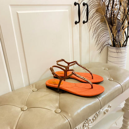 GG SIGNORINA THONG SANDALS IN ORANGE MIX BROWN SHEEPSKIN