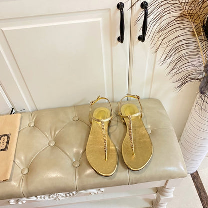 GG SIGNORINA THONG SANDALS IN GOLD SHEEPSKIN