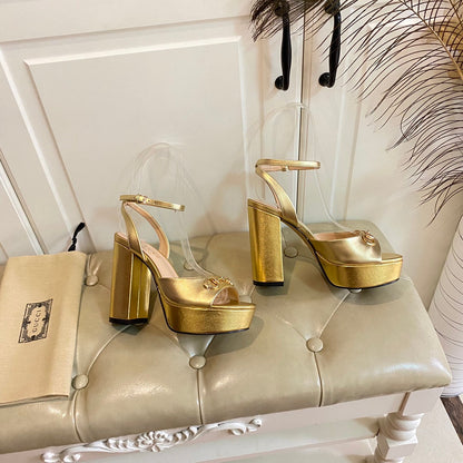 GG HORSEBIT PLATFORM SANDAL IN GOLD YELLOW SHEEPSKIN