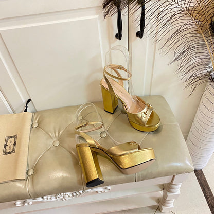 GG HORSEBIT PLATFORM SANDAL IN GOLD YELLOW SHEEPSKIN
