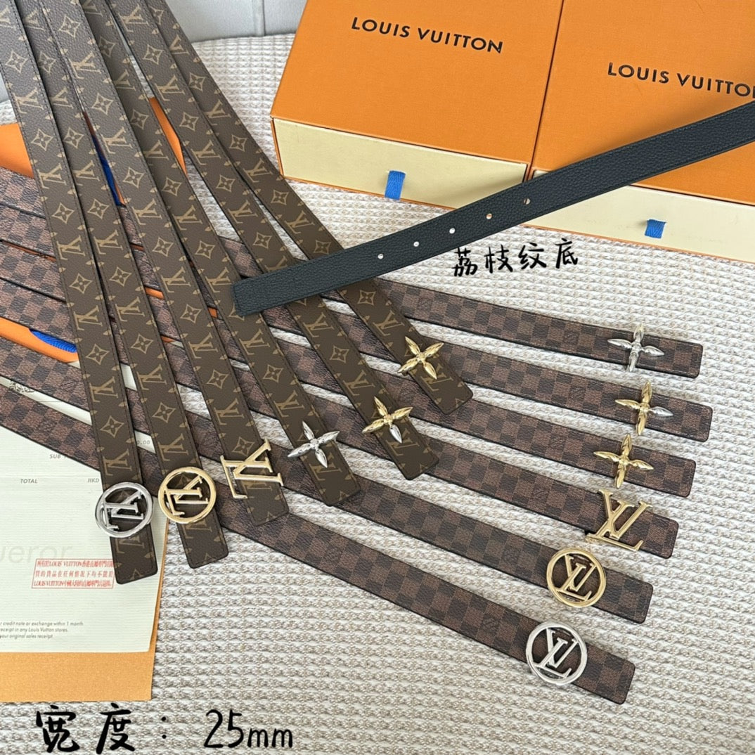 LV CIRCLE 25MM REVERSIBLE BELT IN BROWN DAMIER CALFSKIN SILVER HARDWARE