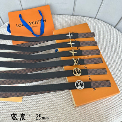 LV CIRCLE 25MM REVERSIBLE BELT IN BROWN DAMIER CALFSKIN GOLD HARDWARE