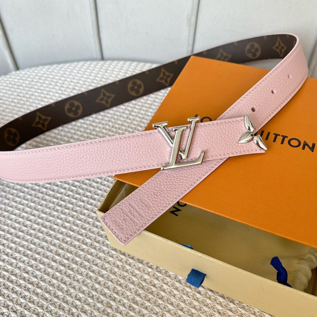 PRETTY LV 30MM REVERSIBLE BELT IN LIGHT PINK CALFSKIN SILVER HARDWARE