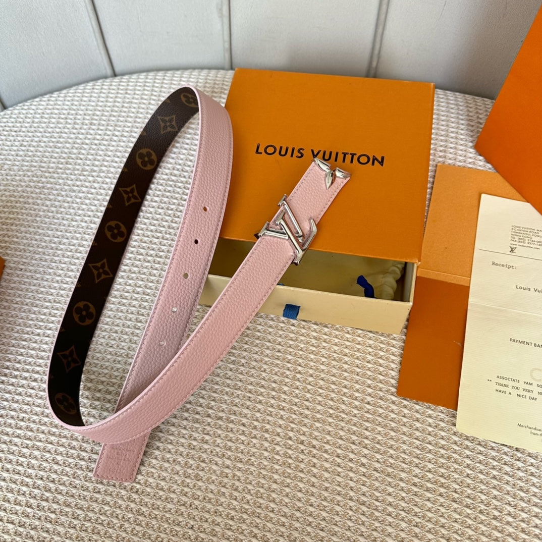 PRETTY LV 30MM REVERSIBLE BELT IN LIGHT PINK CALFSKIN SILVER HARDWARE