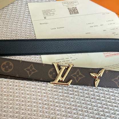 PRETTY LV 30MM REVERSIBLE BELT IN BLACK CALFSKIN GOLD HARDWARE