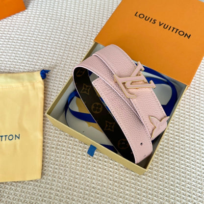Pretty LV 30mm Reversible Belt Pink Gold Buckle Pink Brown Leather