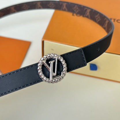 LV Circle Nautical 20mm Reversible Square End Tip Belt Silver Buckle Navy Blue Brown lambskin
