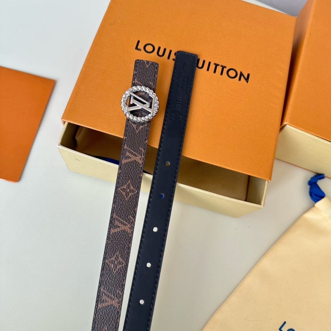 LV Circle Nautical 20mm Reversible Square End Tip Belt Silver Buckle Navy Blue Brown lambskin