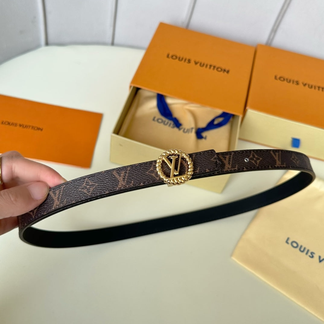 LV Circle Nautical 20mm Reversible Square End Tip Belt Gold Buckle Navy Blue Brown lambskin