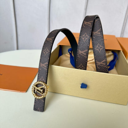 LV Circle Nautical 20mm Reversible Square End Tip Belt Gold Buckle Navy Blue Brown lambskin