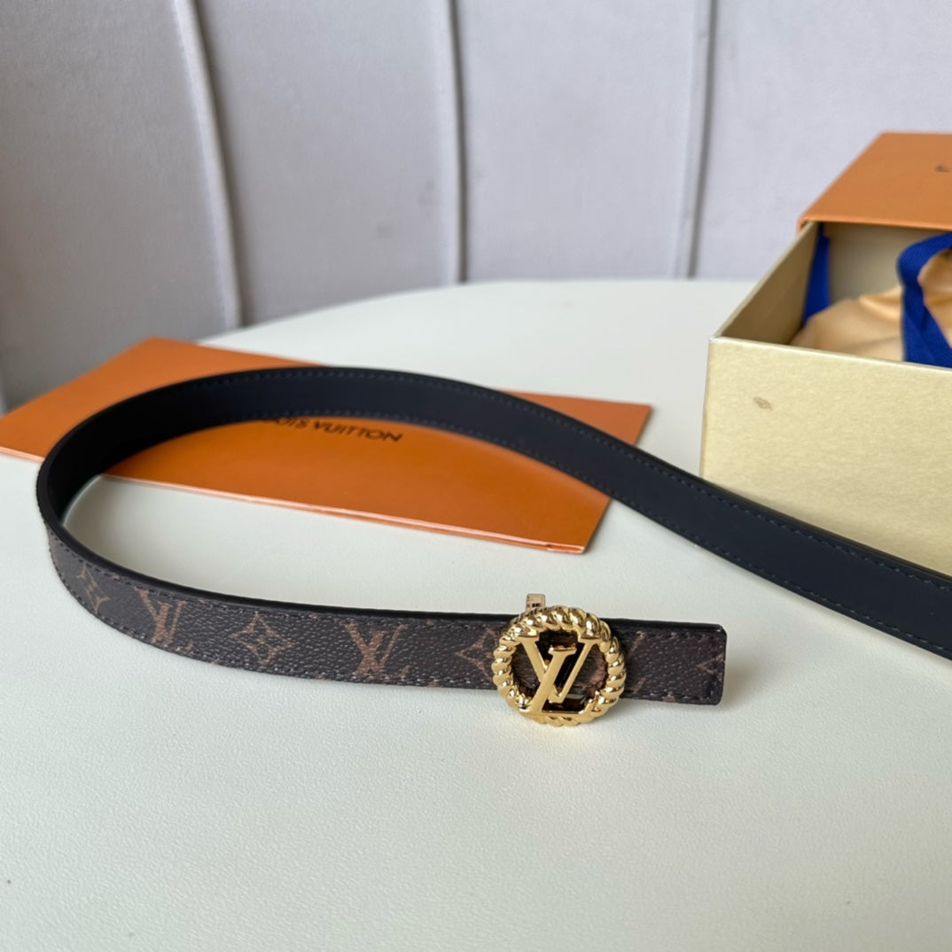 LV Circle Nautical 20mm Reversible Square End Tip Belt Gold Buckle Navy Blue Brown lambskin