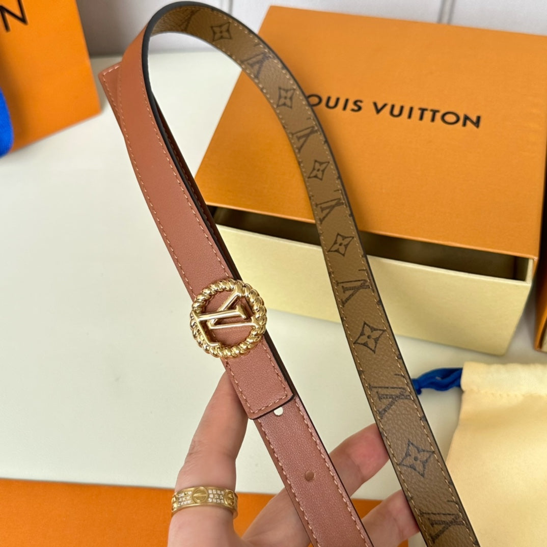 LV Circle Nautical 20mm Reversible Square End Tip Belt Gold Buckle Tan Light Brown lambskin