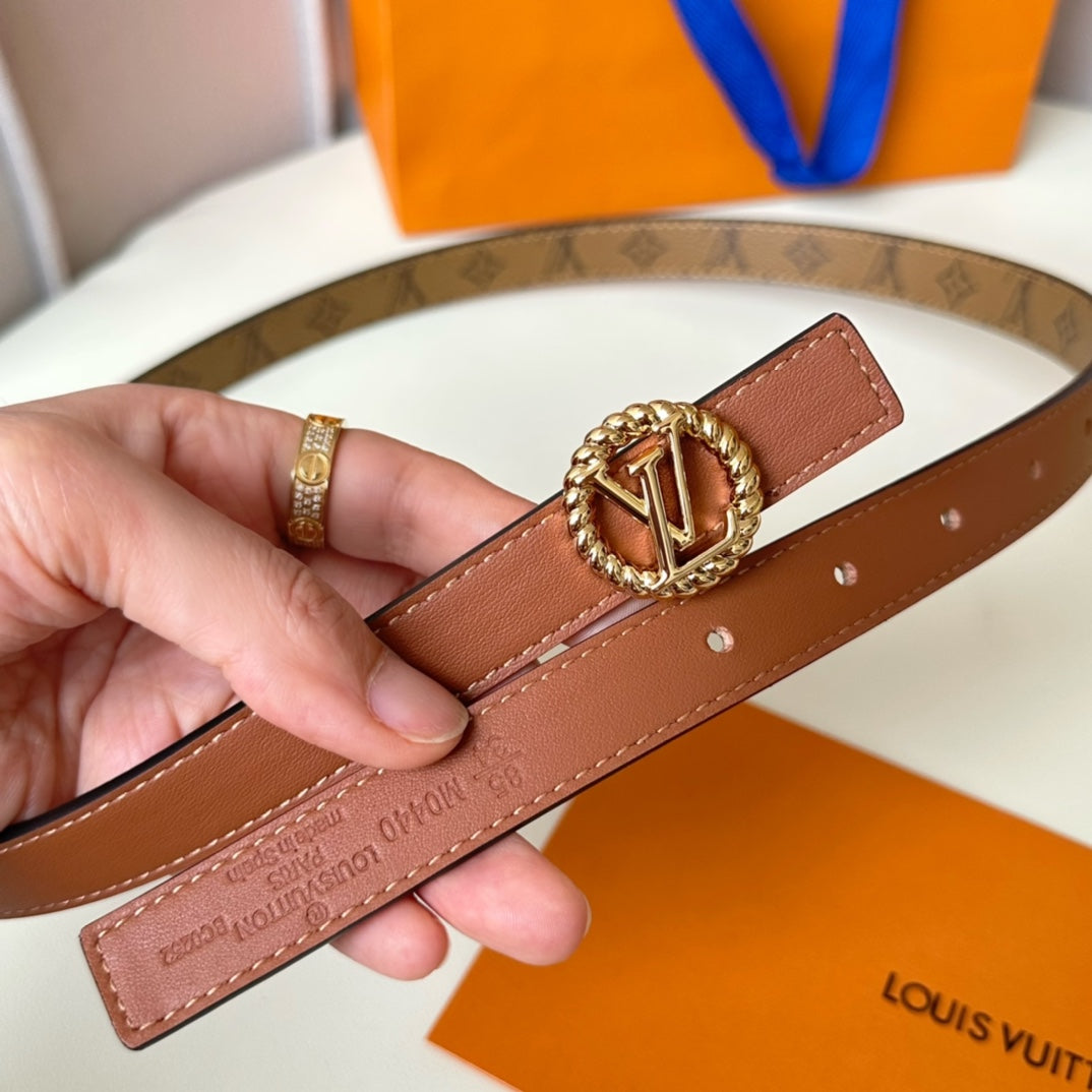LV Circle Nautical 20mm Reversible Square End Tip Belt Gold Buckle Tan Light Brown lambskin