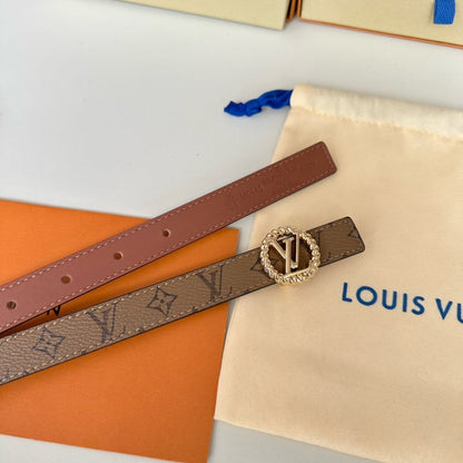 LV Circle Nautical 20mm Reversible Square End Tip Belt Gold Buckle Tan Light Brown lambskin