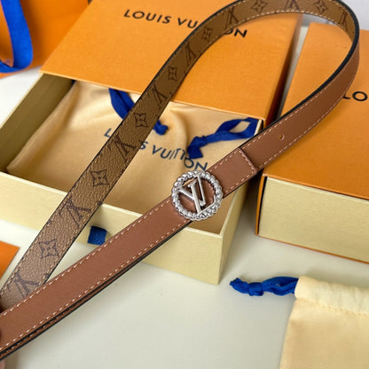 LV Circle Nautical 20mm Reversible Square End Tip Belt Silver Buckle Tan Light Brown lambskin