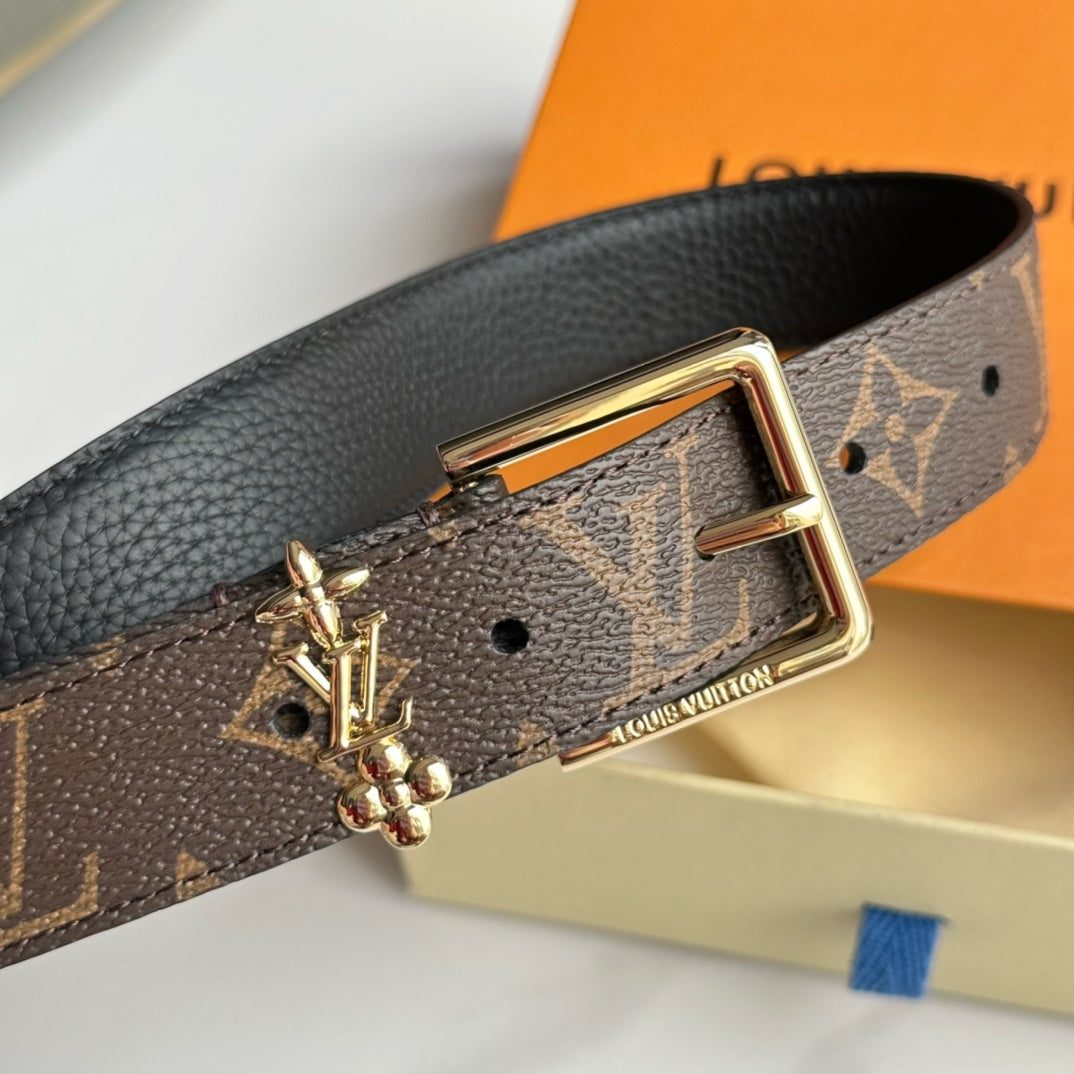 LV BLOOM 30MM BELT IN BROWN MONOGRAM CALFSKIN GOLD HARDWARE