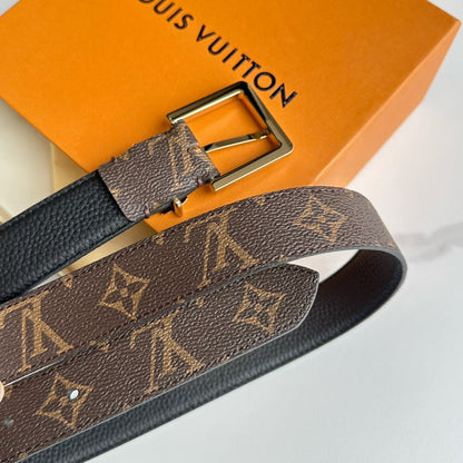 LV Bloom 30mm Belt Gold Buckle Black Brown Leather