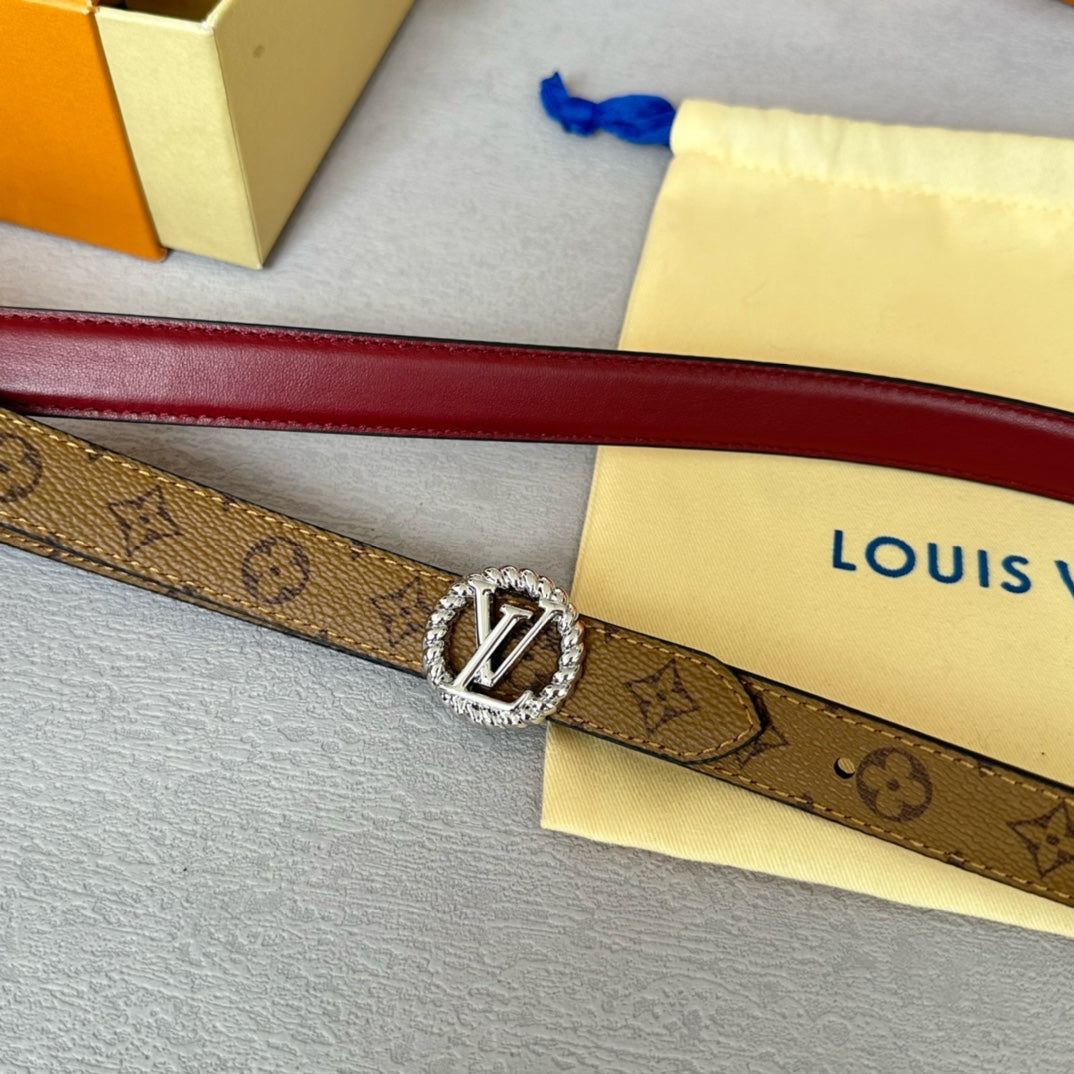 LV Circle Nautical 20mm Reversible Belt Silver Buckle Burgundy Light Brown Lambskin