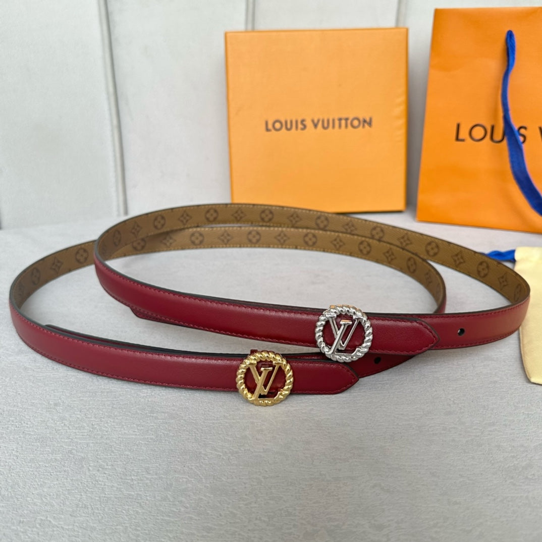 LV Circle Nautical 20mm Reversible Belt Silver Buckle Burgundy Light Brown Lambskin
