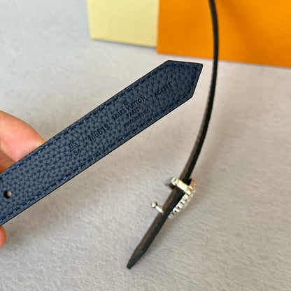 LV Circle Nautical 20mm Reversible Belt Silver Buckle Navy Blue Brown Leather