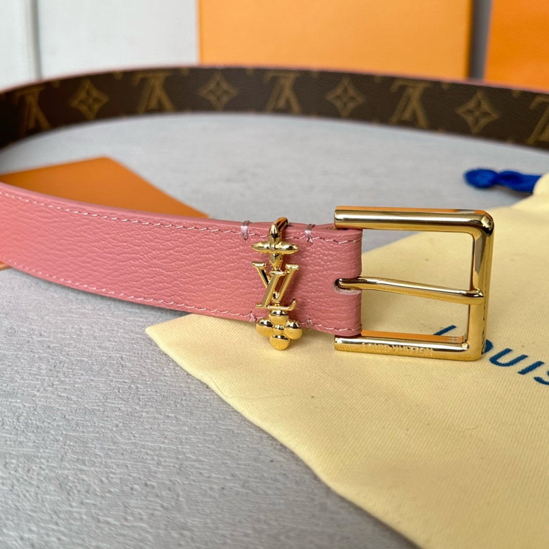 LV BLOOM 30MM BELT IN BLUSH PINK CALFSKIN GOLD HARDWARE
