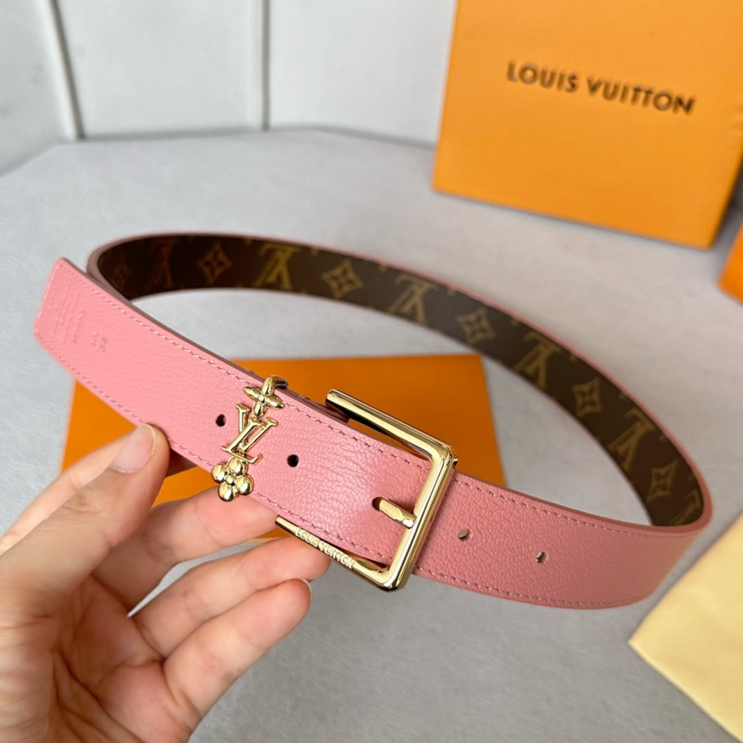 LV BLOOM 30MM BELT IN BLUSH PINK CALFSKIN GOLD HARDWARE