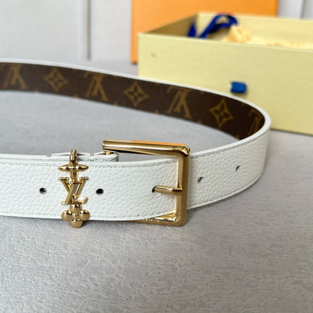 LV BLOOM 30MM BELT IN WHITE CALFSKIN GOLD HARDWARE