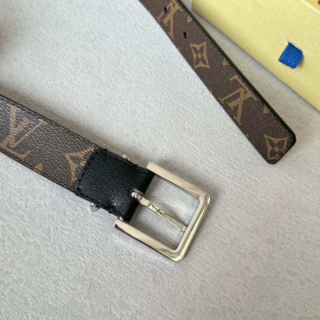 LV BLOOM 30MM BELT IN BLACK CALFSKIN SILVER HARDWARE