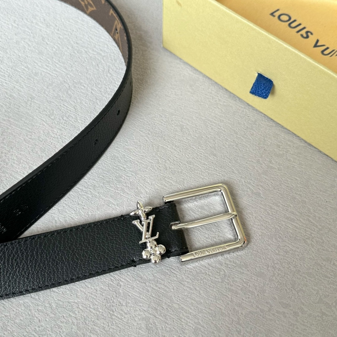 LV BLOOM 30MM BELT IN BLACK CALFSKIN SILVER HARDWARE