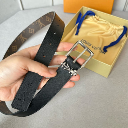 LV BLOOM 30MM BELT IN BLACK CALFSKIN SILVER HARDWARE