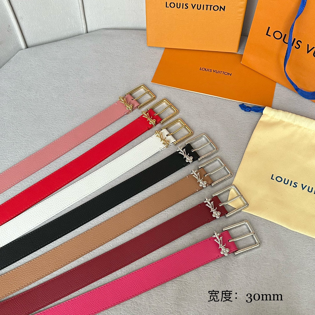 LV BLOOM 30MM BELT IN APRICOT ORANGE CALFSKIN SILVER HARDWARE