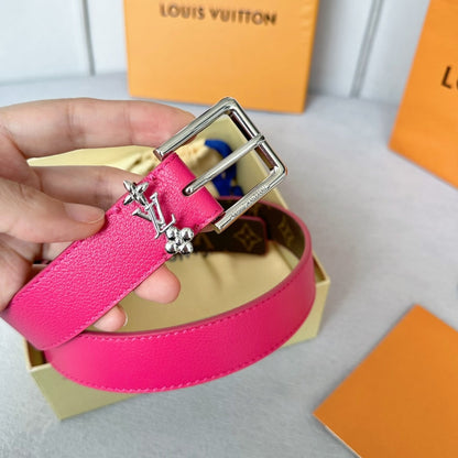 LV Bloom 30mm Belt Silver Buckle Hot Pink Brown Leather