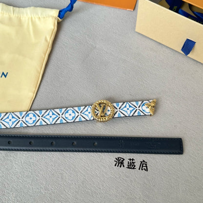 PRETTY LV 20MM REVERSIBLE BELT WHITE AND BLUE CALFSKIN GOLD HARDWARE