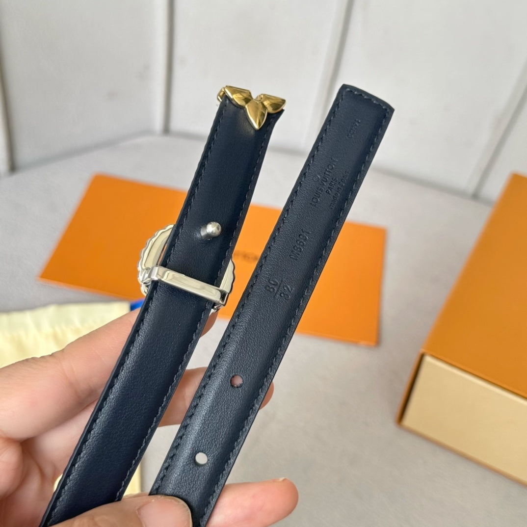 PRETTY LV 20MM REVERSIBLE BELT WHITE AND BLUE CALFSKIN SILVER MIX GOLD HARDWARE