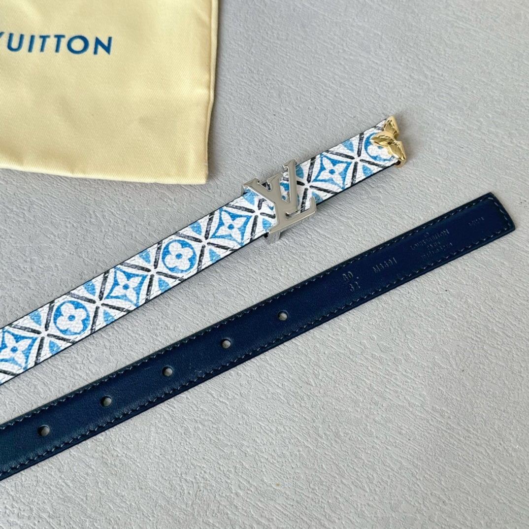 Pretty LV 20mm Reversible Belt Silver Buckle Black White Blue Leather