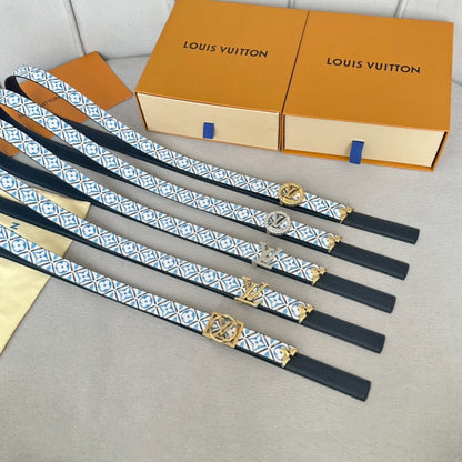 Pretty LV 20mm Reversible Belt Gold Buckle Black White Blue Leather