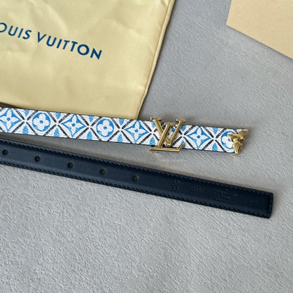 Pretty LV 20mm Reversible Belt Gold Buckle Black White Blue Leather