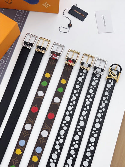 LV Bloom 30mm Belt Silver Buckle Black White Leather