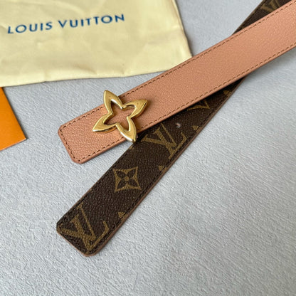 LV Flowergram 30mm Reversible Belt Gold Buckle Beige Brown Leather