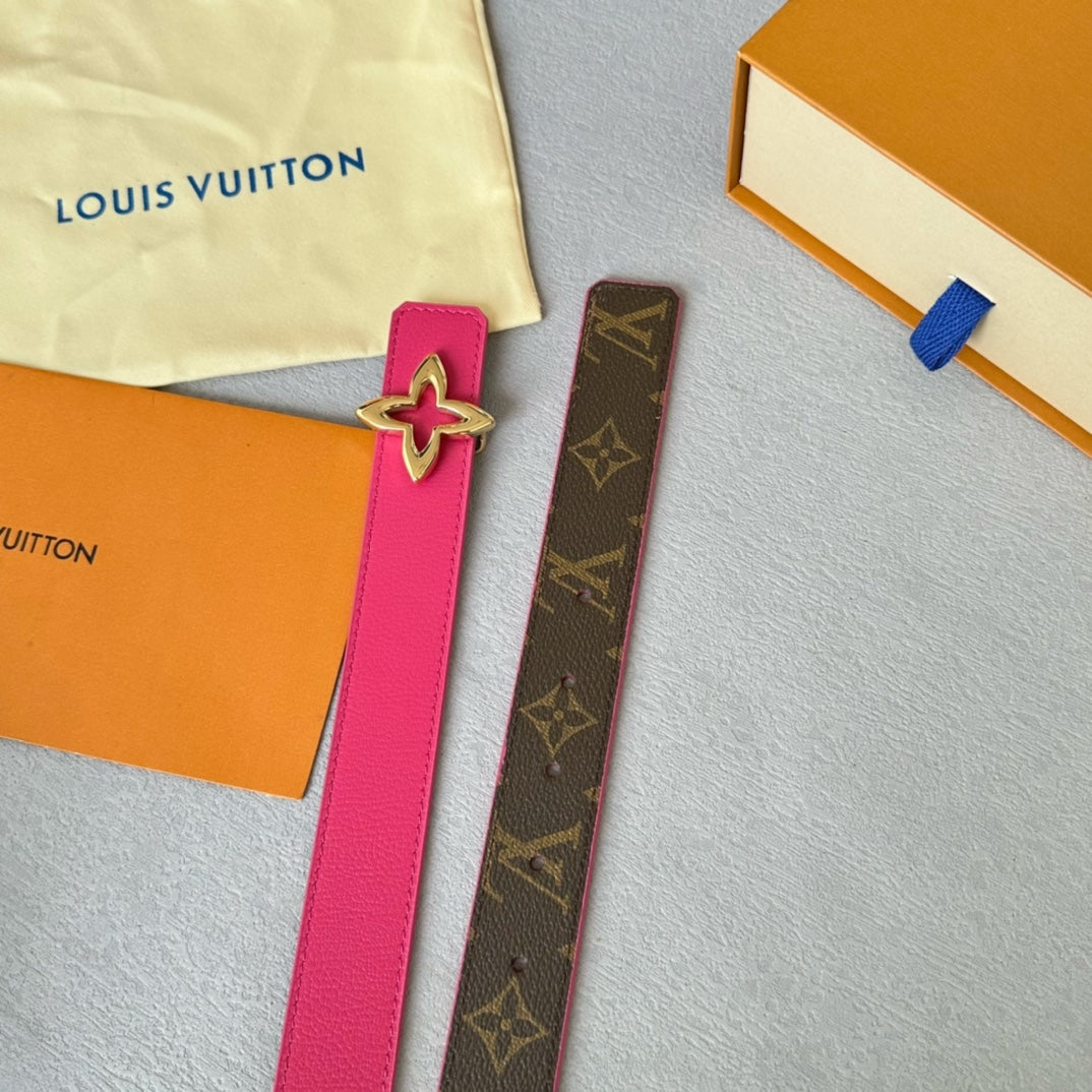 LV  MINI FLOWERGRAM 30MM REVERSIBLE BELT IN BRIGHT PINK CALFSKIN GOLD HARDWARE